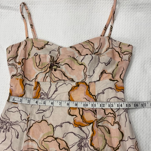 Amalie Linen Blend Peach Floral Print Midi Dress Size 6 Vacation Resortwear - Picture 8 of 17